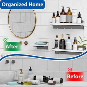 Traceless Adhesive Shower Caddy with Hooks – No Drilling Wall Mounted Bathroom Shower Organizer– Rustproof Shower Shelves for Inside Shower and Kitchen Storage with Soap Dish –3 Pack