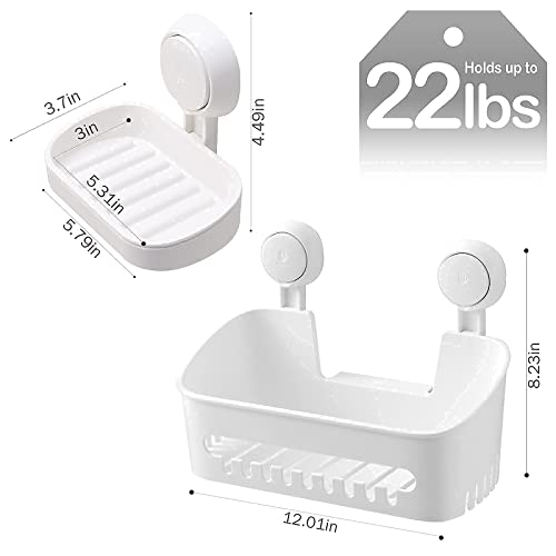 LEVERLOC Shower Caddy Suction Cup Soap Dish Suction Cup One Second Installation NO-Drilling Removable Powerful Suction Shower Caddy Suction Cup Waterproof Organizer - White