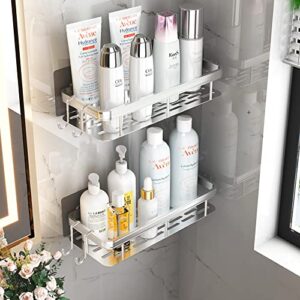 dibaliyi shower storage shelves, adhesive shower caddy, shower organizer no drilling 2-pack, stainless steel bathroom shelf, shower rack for inside shower wall (silver)