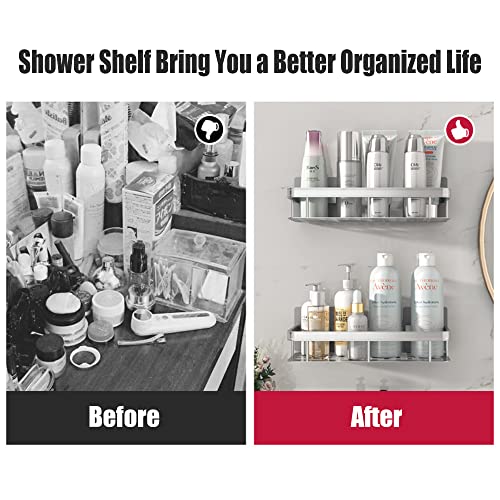 DIBALIYI Shower Storage Shelves, Adhesive Shower Caddy, Shower Organizer No Drilling 2-Pack, Stainless Steel Bathroom Shelf, Shower Rack for Inside Shower Wall (Silver)