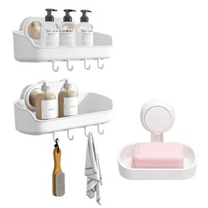 taili suction cup soap dish holder & shower caddy 2 pack bathroom oragnizer shelves for shower, removable drill-free plastic bathroom accessories