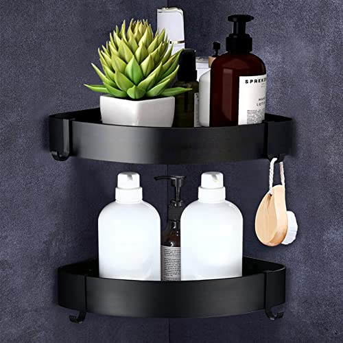 FRABERY 2 Layer Shower Corner Shelves, Adhesive Shelf Shower Organizer, Bathroom Corner Shower Caddy, Wall Corner Shelf-No Drilling (Height:1.38inch)