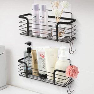 sykit adhesive shower caddy with 4 hooks,no drilling adhesive wall mounted rustproof stainless steel shower shelf,sus304 stainless steel bathroom organization for bathroom, toilet, kitchen (black)