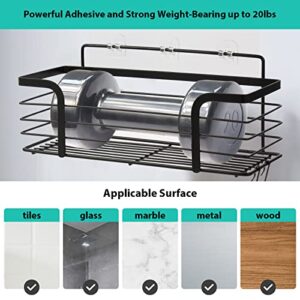 Sykit Adhesive Shower Caddy with 4 Hooks,No Drilling Adhesive Wall Mounted Rustproof Stainless Steel Shower Shelf,SUS304 Stainless Steel Bathroom Organization for Bathroom, Toilet, Kitchen (Black)