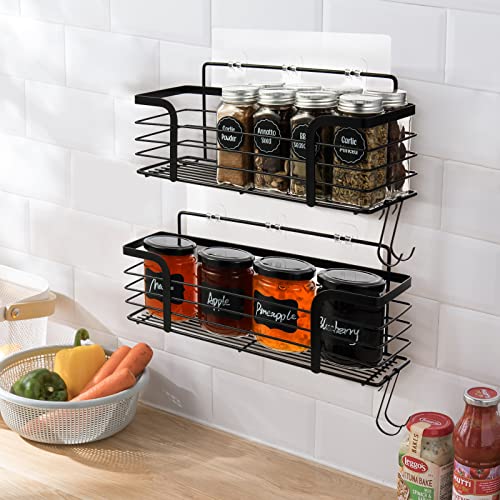 Sykit Adhesive Shower Caddy with 4 Hooks,No Drilling Adhesive Wall Mounted Rustproof Stainless Steel Shower Shelf,SUS304 Stainless Steel Bathroom Organization for Bathroom, Toilet, Kitchen (Black)