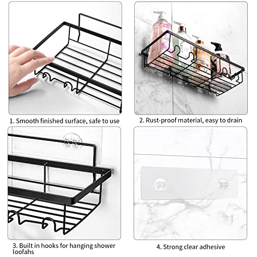 Black Bathroom Shower Caddy Shelf Adhesive, Stainless Steel In Shower Storage Rack Bathroom Organizer Shower, Rust Proof Shower Caddies Shelves Dorm College with Soap Dish Toothbrush holder (5 Pack)