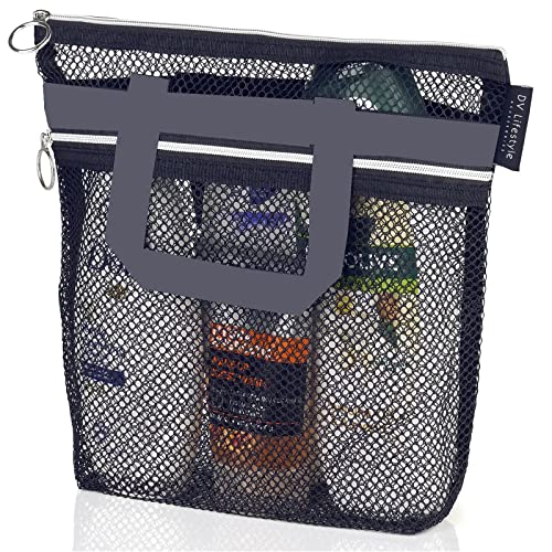 2 PCS Mesh Quick Dry Shower Caddy Bag, 10.2x9.9''Portable Shower Hanging Toiletry With Zipper, Shower Tote Bag For College Dorm Essentials, Shower Caddy Dorm For Travel Camp Gym Swim (Black)