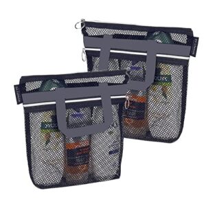 2 PCS Mesh Quick Dry Shower Caddy Bag, 10.2x9.9''Portable Shower Hanging Toiletry With Zipper, Shower Tote Bag For College Dorm Essentials, Shower Caddy Dorm For Travel Camp Gym Swim (Black)