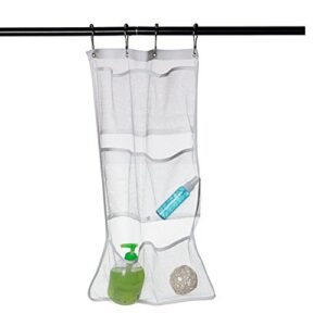 olibay hanging mesh pockets shower organizer with 6-pocket, 4 rings, can hold 340oz/1000ml shampoo
