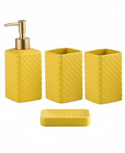 bathroom accessories set ceramic soap dispenser toothbrush holder bathroom tumbler soap dish bathroom decor vibrant modern bathroom set (yellow 4-piece suit)
