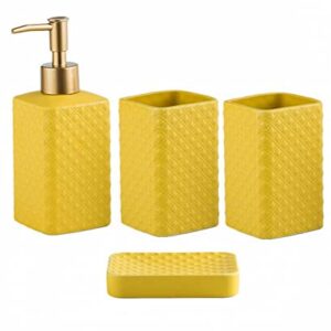 Bathroom Accessories Set Ceramic Soap Dispenser Toothbrush Holder Bathroom Tumbler Soap Dish Bathroom Decor Vibrant Modern Bathroom Set (Yellow 4-Piece Suit)