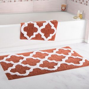 lavish home 100% cotton 2 piece trellis bathroom mat set - brick