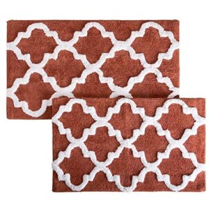 Lavish Home 100% Cotton 2 Piece Trellis Bathroom Mat Set - Brick