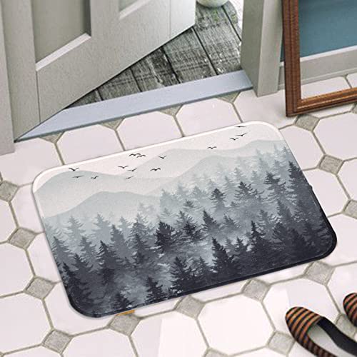 Accnicc Black and White Misty Forest Shower Curtain Bundle with Black Misty Forest Small Bathroom Rugs Mat Non-Slip Bath Rugs