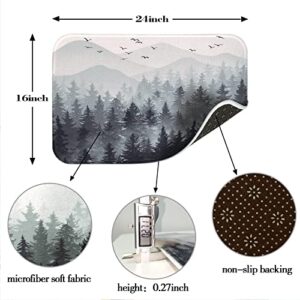 Accnicc Black and White Misty Forest Shower Curtain Bundle with Black Misty Forest Small Bathroom Rugs Mat Non-Slip Bath Rugs