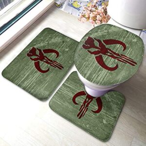 star war manda-lorian bath mat 3 piece set anti-skid bathroom carpet set soft pads bath mat + contour pads + toilet lid cover, absorbent carpet bath and mat anti-slip pads set