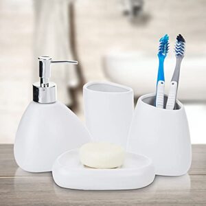 mygift 4 piece white ceramic bathroom accessories set includes soap pump dispenser & dish, tumbler, toothbrush holder