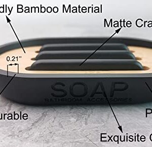 PFLife Black Bamboo Bathroom Accessories Matte Set of 4 Polyresin Lotion Soap Dispenser Toothbrush Holder Tumbler Soap Dish Bathroom Accessory Set