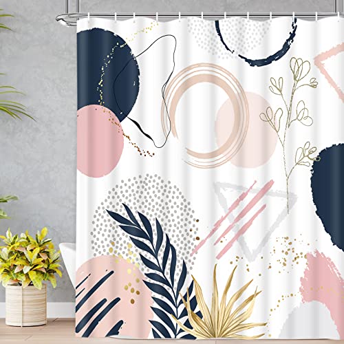 Alishomtll 4 Pcs Abstract Mid Century Shower Curtain Set with Rugs, Pink Plant Bathroom Set with Shower Curtain and Rugs, Minimalist Boho Bathroom Sets Decor Aesthetic