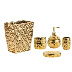 rxlvcky gold bathroom accessory set, 5-piece ceramic bathroom decorations accessories sets includes lotion dispenser, toothbrush holder tumbler and soap dish