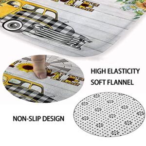 Dia Magico 4PCS Farm Truck Shower Curtain Set, Black White Buffalo Plaid Car Yellow Sunflower Daisy Floral Windmill Country Rustic Farmhouse Bathroom Decor, Fabric Shower Curtain, Non-Slip Bath Mat