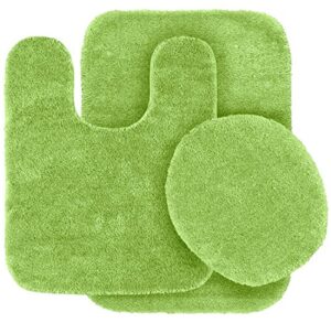 gorgeoushomelinen 3-piece lime green #6 bathroom set bath mat, contour, and toilet lid cover, with rubber backing