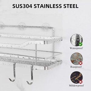 EAGMAK Shower Caddy with Hooks of 4, No Drilling Adhesive Shower Shelf Wall Mounted Shampoo Holder, SUS304 Stainless Steel Shower Storage Organizer for Bathroom, Toilet and Kitchen- 2 Pack (Silver)