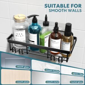 Shower Caddy, Shower Shelf for Inside Shower with 8 hooks, 4 Pack Adhesive Shower Organizer with Soap Holder and Toothbrush Holder,SUS 304 Rustproof Stainless Steel Shower Storage Shower Rack-Black