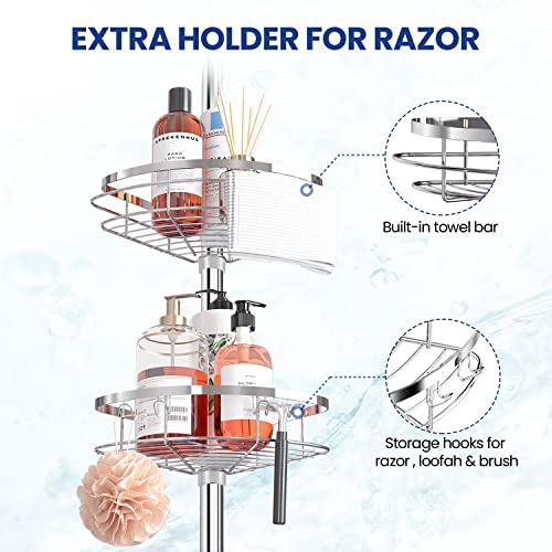 SEIRIONE Rustproof Shower Corner Caddy Organizer for Bathroom, 4 Adjustable Shelves with Tension Pole, for Bathtub Shampoo Accessories Storage Holder, 56 to 114 Inch Height