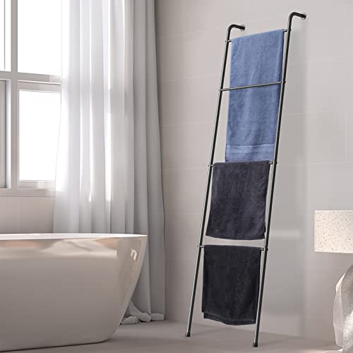 ABQ Blanket Ladder Outdoor Towel Rack for Pool, Decorative Metal Holder for The Living Room Bathroom, Black