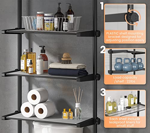 ALLZONE Bathroom Organizer, Over The Toilet Storage, 4-Tier Adjustable Shelves for Small Room, Saver Space, 92 to 116 Inch Tall, Black