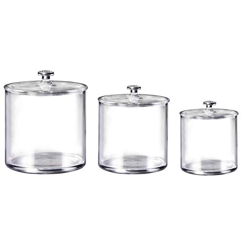 Premium Quality Acrylic Qtip Holder Apothecary Jars Bathroom Vanity Organizer Canister for Qtips,Cotton Swabs,Cotton Balls,Cosmetic Pads,Flossers,Nail Polish,Bath Salts,Clear,Plastic | 3-Pack