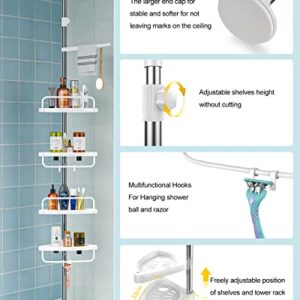 ADOVEL 4 Layer Corner Shower Caddy, Adjustable Shower Shelf, Constant Tension Stainless Steel Pole Organizer, Rustproof 3.3 to 9.8ft