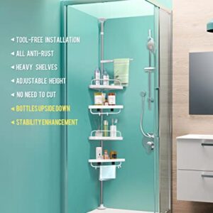 ADOVEL 4 Layer Corner Shower Caddy, Adjustable Shower Shelf, Constant Tension Stainless Steel Pole Organizer, Rustproof 3.3 to 9.8ft