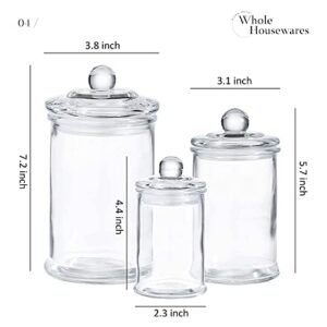 Premium Glass Apothecary Jars with Lids | Set of 3 | Small Glass Jars for Kitchen or Bathroom Storage / Qtip Holder / Cotton Swab Holder | Glass Jar with Lid for Laundry Room Storage, Bathroom Canisters, Mason Jar Bathroom Accessories Set | Bathroom Jars