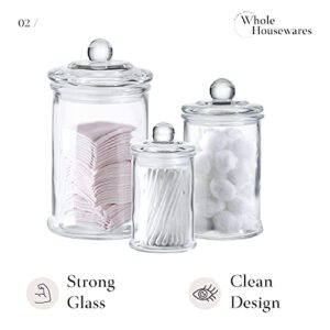 Premium Glass Apothecary Jars with Lids | Set of 3 | Small Glass Jars for Kitchen or Bathroom Storage / Qtip Holder / Cotton Swab Holder | Glass Jar with Lid for Laundry Room Storage, Bathroom Canisters, Mason Jar Bathroom Accessories Set | Bathroom Jars