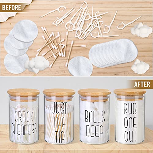 4 Pack Qtip Holder Glass Dispenser with Bamboo Lids for Bathroom Organization, Apothecary Jars for Cotton Ball Holder and Bathroom Canister Storage Great for Cotton Swabs, Balls, Floss, Bathroom Décor