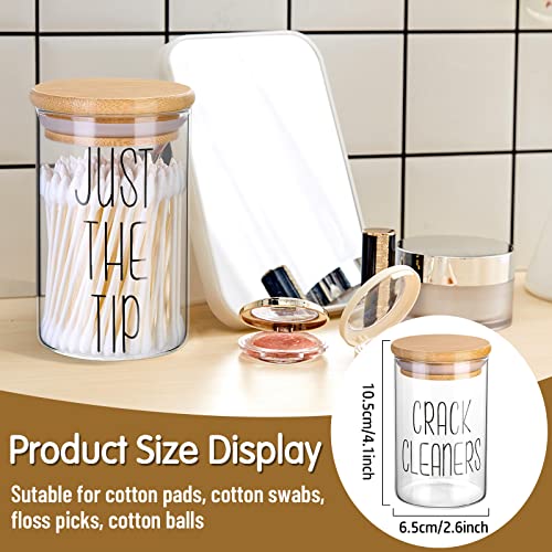 4 Pack Qtip Holder Glass Dispenser with Bamboo Lids for Bathroom Organization, Apothecary Jars for Cotton Ball Holder and Bathroom Canister Storage Great for Cotton Swabs, Balls, Floss, Bathroom Décor