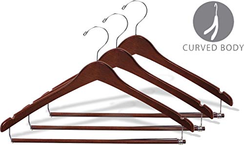 The Great American Hanger Company Curved Wood Suit Hanger w/Locking Bar, Box of 100 17 Inch Hangers w/Walnut Finish & Chrome Swivel Hook & Notches for Shirt Dress or Pants