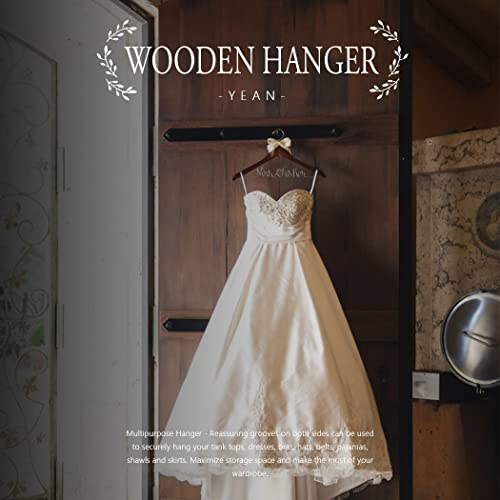 Yean Flower Wedding Hangers Mrs Bride Dress Hanger Ribbon Hanger Bow Engraved Bridal Gown Hanger for Women (Classic Wood Color)