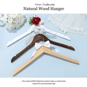 Yean Flower Wedding Hangers Mrs Bride Dress Hanger Ribbon Hanger Bow Engraved Bridal Gown Hanger for Women (Classic Wood Color)