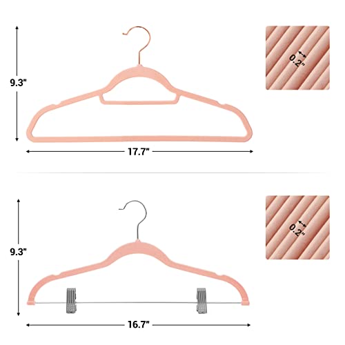 SONGMICS 50 Velvet Coat Hangers Bundle with 30 Skirt Hangers, Space-Saving Closet Organization, Swivel Hooks, for Shirts, Pants, Skirts, Light Pink UCRF21PK50 and UCRF12PK30