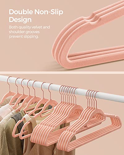 SONGMICS 50 Velvet Coat Hangers Bundle with 30 Skirt Hangers, Space-Saving Closet Organization, Swivel Hooks, for Shirts, Pants, Skirts, Light Pink UCRF21PK50 and UCRF12PK30