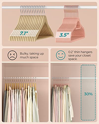 SONGMICS 50 Velvet Coat Hangers Bundle with 30 Skirt Hangers, Space-Saving Closet Organization, Swivel Hooks, for Shirts, Pants, Skirts, Light Pink UCRF21PK50 and UCRF12PK30