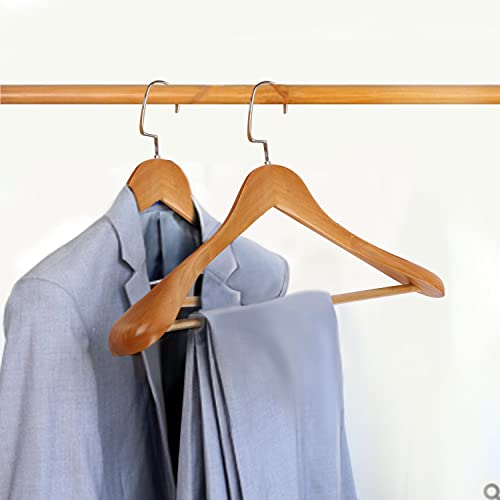 Wooden Hangers Wide Shoulder Wood Hangers 10 Pack Coat Hangers Suit Hangers with Non Slip Pant Bar Smooth Finish 360° Swivel Hook Solid Wood Hangers for Dress, Jacket, Sweater, Pants, Suit