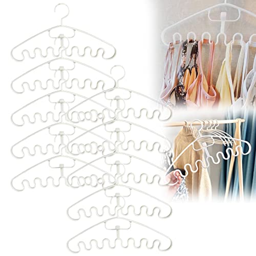 10PCS Wave Pattern Stackable Hanger: 8 Slots Multifunctional Magic Wave Pattern Hangere | Non Slip Stackable Space Saver Closet Organization Hangers | for Bra Top Camisole | Plastic Hanger (White)