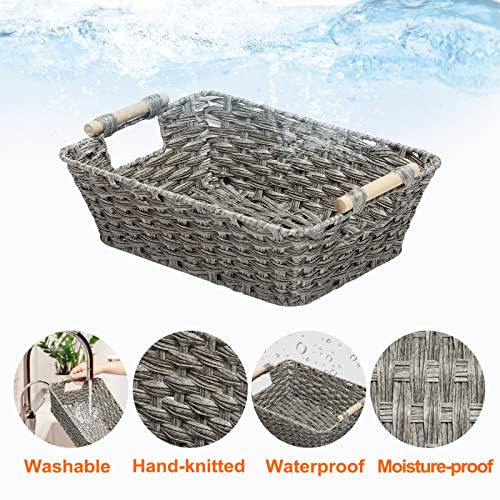 ELONG HOME Plastic Hangers 30 Pack, and 2 Pack 15" Woven Storage Basket, Hand-Knitted Baskets for Organizing