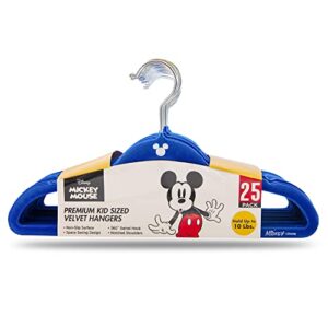 Mickey Mouse Velvet Hangers, Blue and Black Velvet Hanger Set of 25, Boys Hangers for Coats, Clothing, & More, Lovable & Adorable Mickey Mouse Kids Hangers Velvet