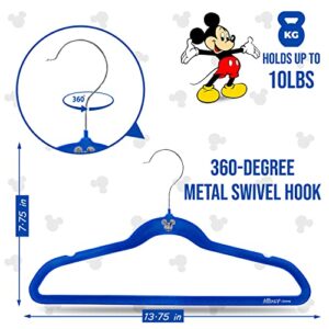 Mickey Mouse Velvet Hangers, Blue and Black Velvet Hanger Set of 25, Boys Hangers for Coats, Clothing, & More, Lovable & Adorable Mickey Mouse Kids Hangers Velvet