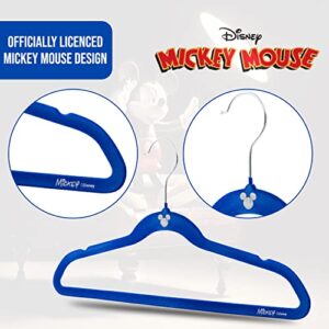 Mickey Mouse Velvet Hangers, Blue and Black Velvet Hanger Set of 25, Boys Hangers for Coats, Clothing, & More, Lovable & Adorable Mickey Mouse Kids Hangers Velvet